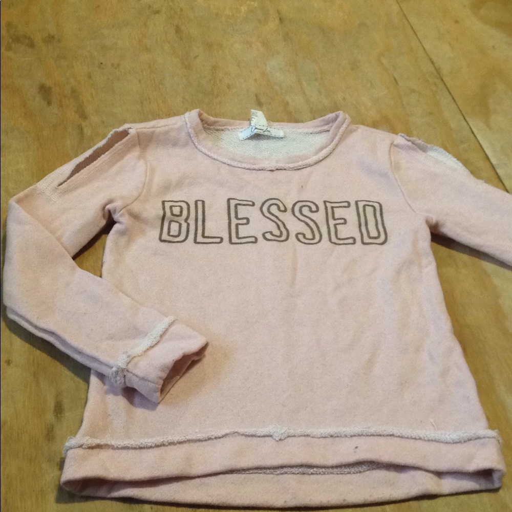 Distressed/open shoulder/baby pink top